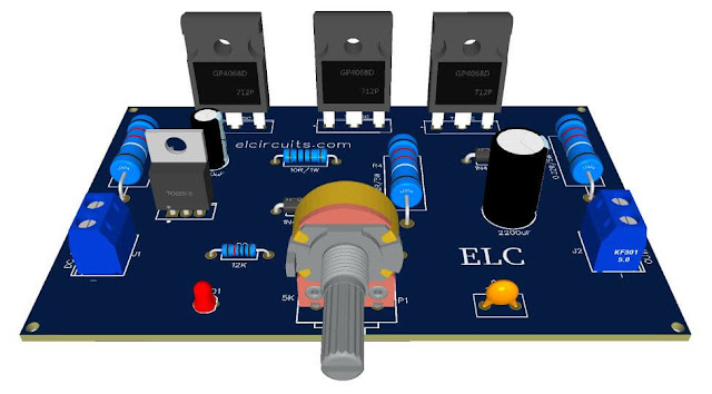 PCB Adjustable Power Supply 1.25v to 57V, 6 Amps using TIP36C + LM317HV