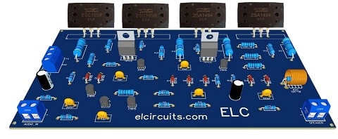 Fig. 1 - PCB 300W RMS Power Amplifier - 2SC3858 and 2SA1494 Transistors