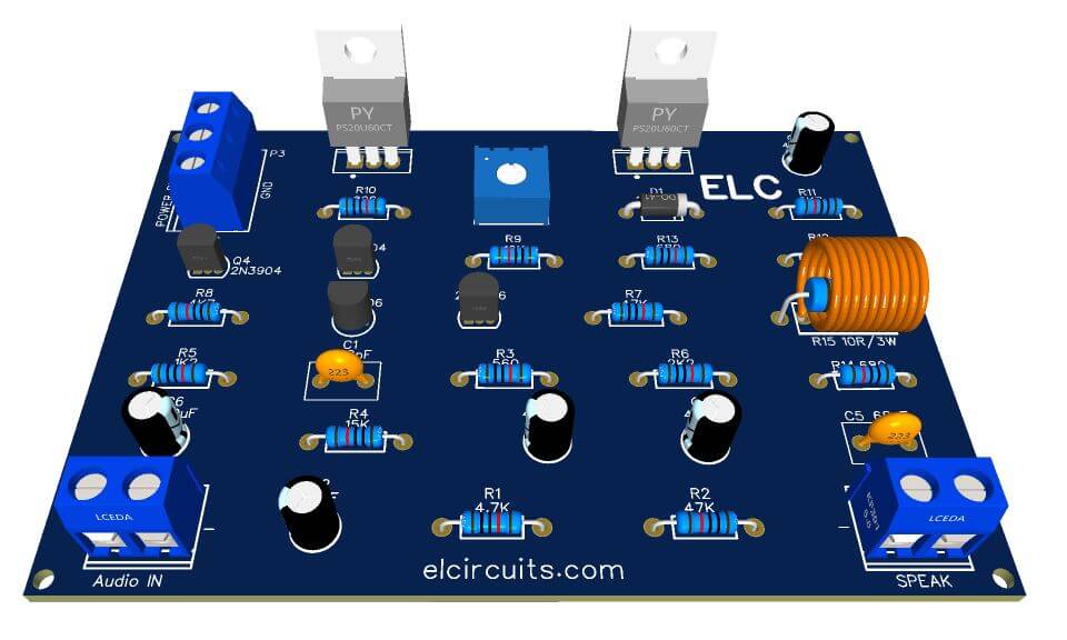 Fig. 1 - 50W RMS Audio Amplifier using IRF530 and IRF9530 Mosfet