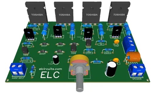 PCB - 200W RMS Power Amplifier with 2SC2500 and 2SA1943 - elcircuits