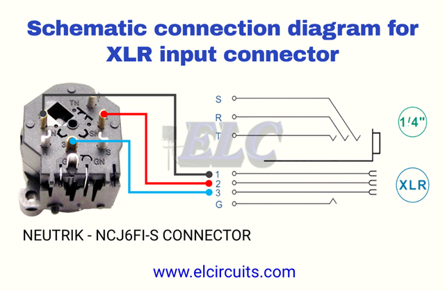 Schematic Wiring of Neutrik NCJ6FI-S for XLR Input Connector - elcircuits.com