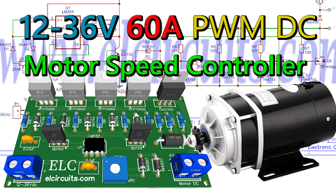 12-36V 60A PWM DC Motor Speed Controller Using LM555 With PCB