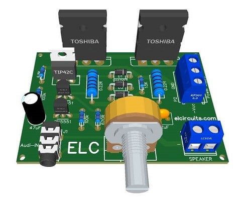 Fig. 3 - PCB - Powerful Mini Audio Amplifier using only 5 Transistors