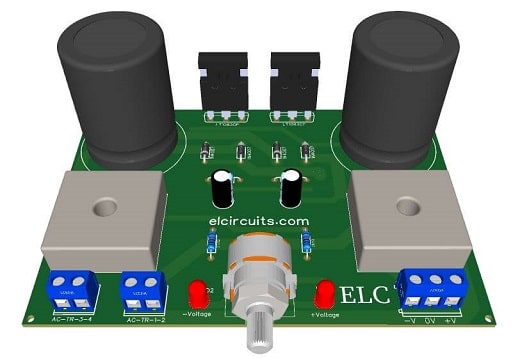 Fig. 5 - PCB - 1.5V to 28V, 7.5 Amps Adjustable Symmetric Power Supply using IC LT1083