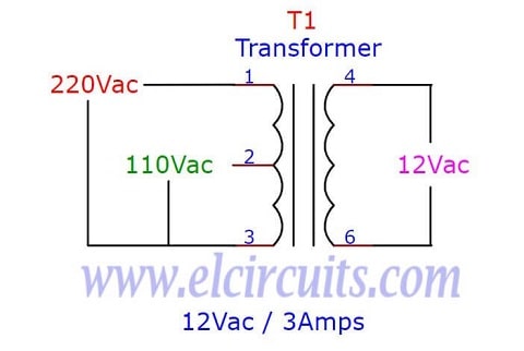 Fig. 3 - Schematic Diagram Transformer 110/220Vac to 12Vac 3Amps