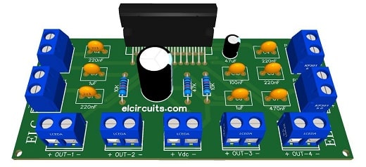 PCB 14V 4 Channel 200W MOSFET Quad Bridge Power Amplifier using TDA7850