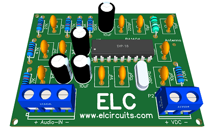 PCB FM Transmitter 75 to 108MHz using BA1404 IC