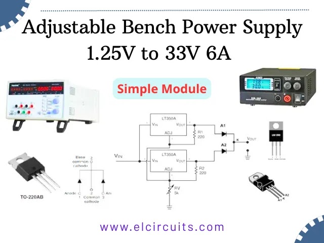 Complete module for 6A adjustable bench power supply